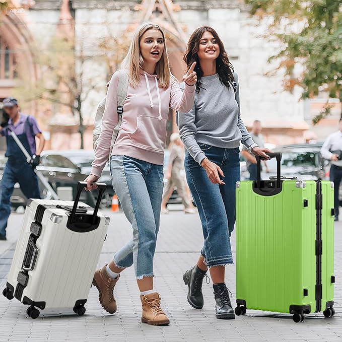 Krute Checked Aluminum Frame Suitcase 24 Inch Zipperless Luggages Hardside PC Luggage With Spinner Wheels TSA Lock USB Charger Suitcases(1 Piece)