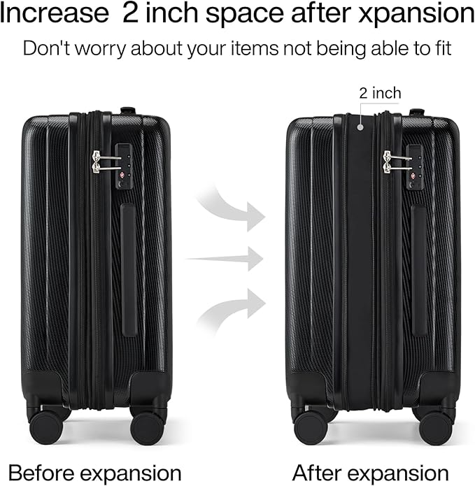 Hanke Expandable Hard Shell Luggage Sets 2 piece Carry on Luggage with Wheels Suitcases Lightweight Checked Travel Luggage Rolling Large Suitcase Travel Luggage Bag Woman Men 20/29 Inch(Jet Black)
