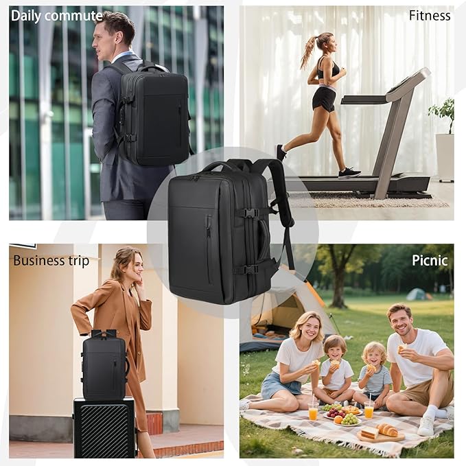 Vacuum-sealed travel computer backpack, Water-Resistant, With vacuum pump, Multiple Compartments, Anti-theft combination lock (Black)