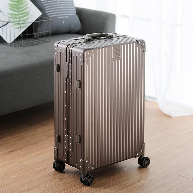 Metal All Aluminum Carry-on Luggage TSA Customs Lock Zipperless Silent Rotary Wheel Business Suitcase Aluminum Frame Set (titanium gold, 20 '')