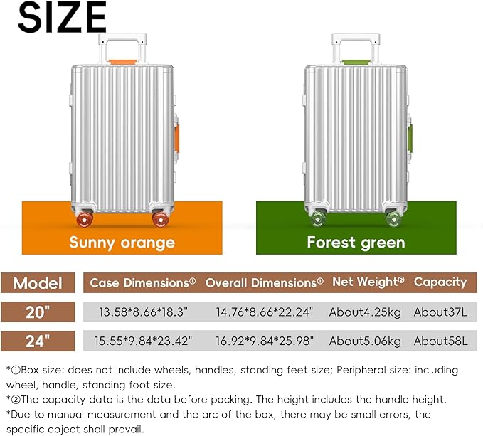 ROAMING 24 Inch Check Luggage Durable All Aluminum Hardshell Suitcase - Zipperless Luggages Airline Approved with 360° Spinner Wheels, TSA Lock, USB Port Smart Organizational Pockets （Silver orange）