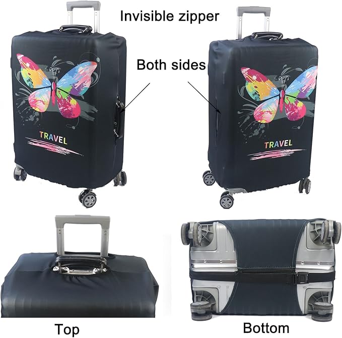 MosaiRudo Thicker Luggage Cover Elastic Suitcase Cover Protector Fits 18-32 Inch Suitcase Travel Accessories (Butterfly, XL)