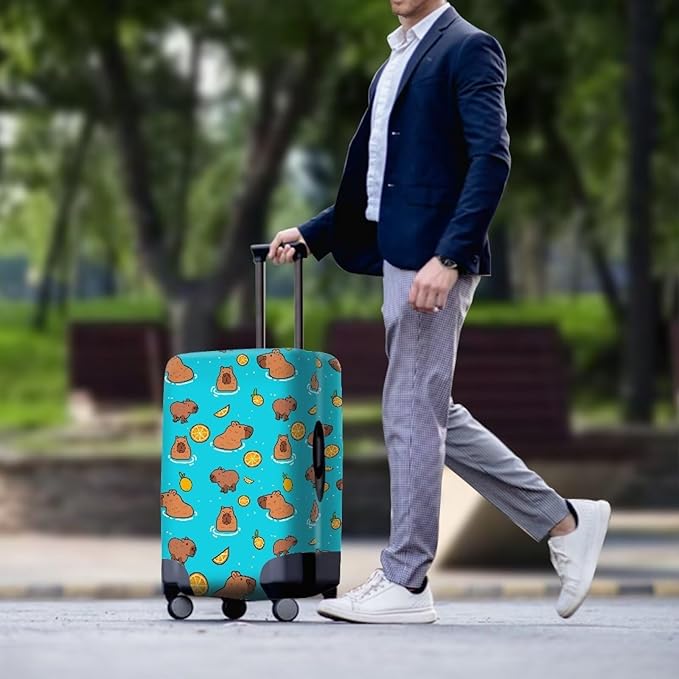 Capybara Suitcase Cover Elastic Luggage Covers for Suitcase Fit 30-32 Inch, Zip Closure Baggage Case Anti-Scratch Luggage Covers Protector Cute Cartoon Animal Baggage Cover