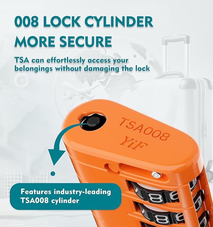 ANVIL 4 Digit Luggage Locks, TSA Locks for Luggage, Advanced TSA008 core, Alert Indicator for Your Travel Lock, Suitcase Lock. (3, Orange)