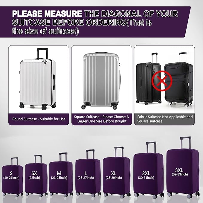Travel Luggage Cover Suitcase Protector Scratch-Resistant Fit 19-31 Inch Suitcase, Not Included Suitcase (Purple, S(19-21 inch))