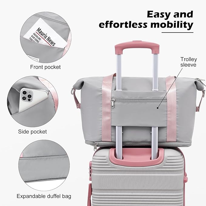 LONG VACATION 3 Piece Carry On Luggage 20 Inch Suitcase with Spinner Wheels, ABS+PC Hardshell Suitcase set with TSA Lock & YKK Zipper