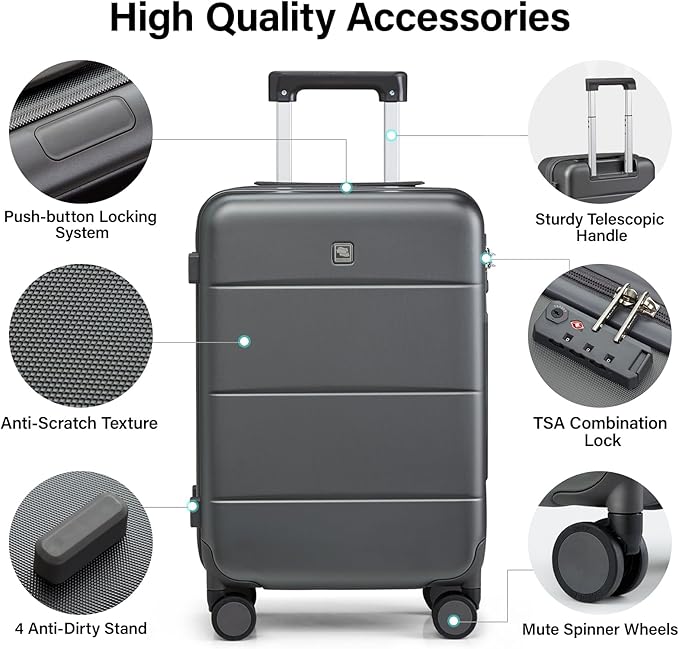 Hanke 28 Inch Luggage with Spinner Wheels Large Travel Suitcase Tsa Hard Case Luggage for Women Men Rolling Checked Luggages(Graphite Grey)