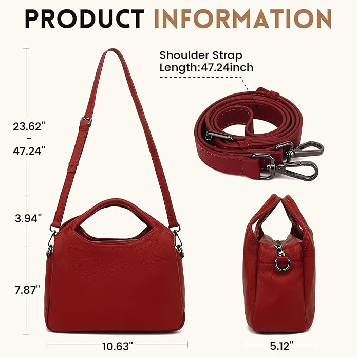 KOGTLA Genuine Leather Purses for Women, Crossbody Shoulder Bags with Top-Handle, Tote Satchel Handbags
