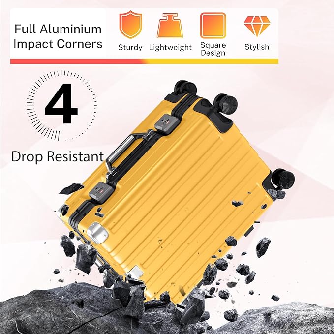 Krute Carry On Luggage 20 inch Aluminum Frame Suitcase with Spinner Wheels No Zipper Hardshell PC+ABS Luggages TSA Lock Zipperless Suitcases