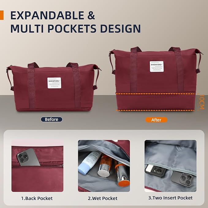 SHOWKOO Luggage Sets Expandable PC+ABS Durable Suitcase Double Wheels TSA Lock 5pcs Wine Red