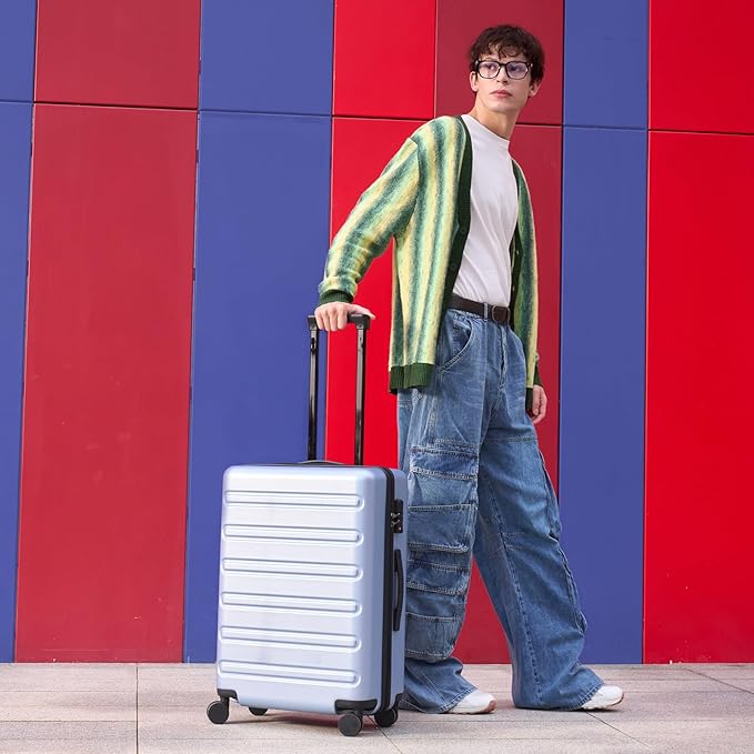 Carry on Luggage 22 X 14 X 9 Airline Approved, 20 Inch Luggage for 3-5 Days Travel, Double Spinner Wheels, 100% Hardshell PC, TSA Lock (09-Blue, Checked 24-Inch)