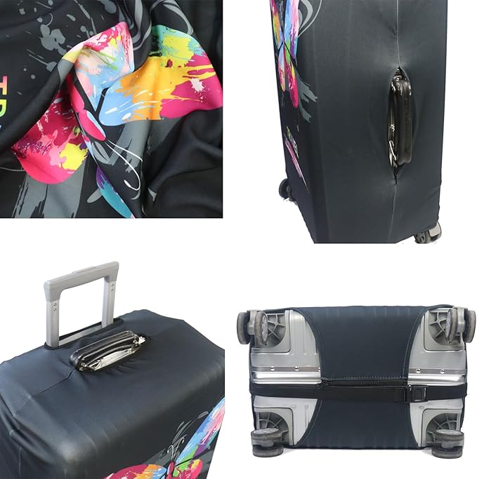 MosaiRudo Thicker Luggage Cover Elastic Suitcase Cover Protector Fits 18-32 Inch Suitcase Travel Accessories (Butterfly, M)