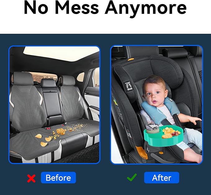 Kids Car Seat Tray, Travel Tray with Cup Holder for Toddler Baby, Kids Car Seat Food Snack Organizer for Road Trip, Stroller snack Organizer Travel Must Haves Toddler Must Haves (Cyanine, 1 PCS)