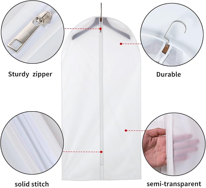 Clear Garment Bags Clothes Covers Protecting Dusts (set Of 12) For Storage Plastic Garment Bags Hanging Clothes Bags with Zipper Gown Garment Bag for Long Dresses - 24'' X 60''/12 Pack