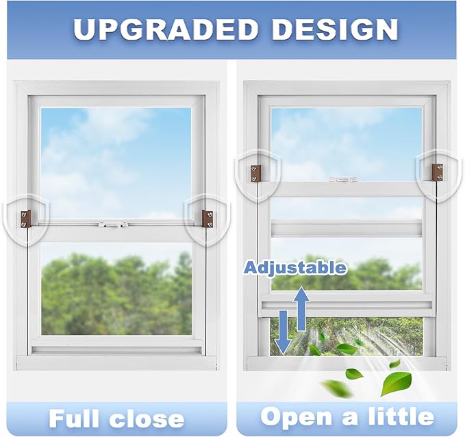 Window Locks for Sliding Windows - Sliding Window Lock Security with Keys - Adjustable Sliding Door Lock - Without Drilling Easv to Install Child Locks for Sliding Door,Patio Door(8 Sets Brown)