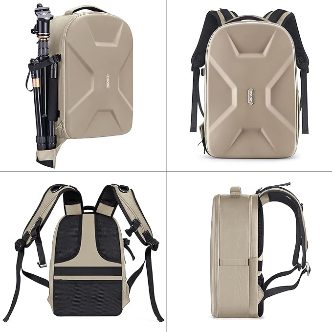 MOSISO Camera Backpack, DSLR/SLR/Mirrorless Photography Camera Bag 15-16 inch Waterproof Hardshell Case with Tripod Holder&Laptop Compartment Compatible with Canon/Nikon/Sony, Camel