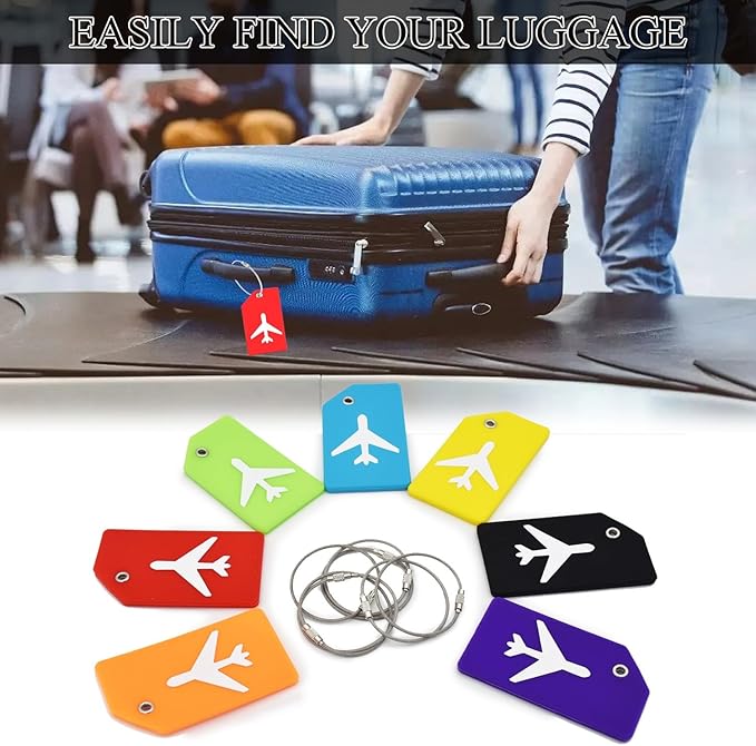 7 Pack Silicone Luggage Tag Baggage Handbag Travel Bag Tags with Name ID Card Perfect to Quickly Spot Luggage Suitcases (Pink)