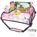 Kids Travel Tray for Car Airplane - Car Seat Tray for Kids Travel, Toddler Carseat Lap Table, Road Trip Essentials, Lap Desk for Kid Roadtrip Activities, Pink Unicorn