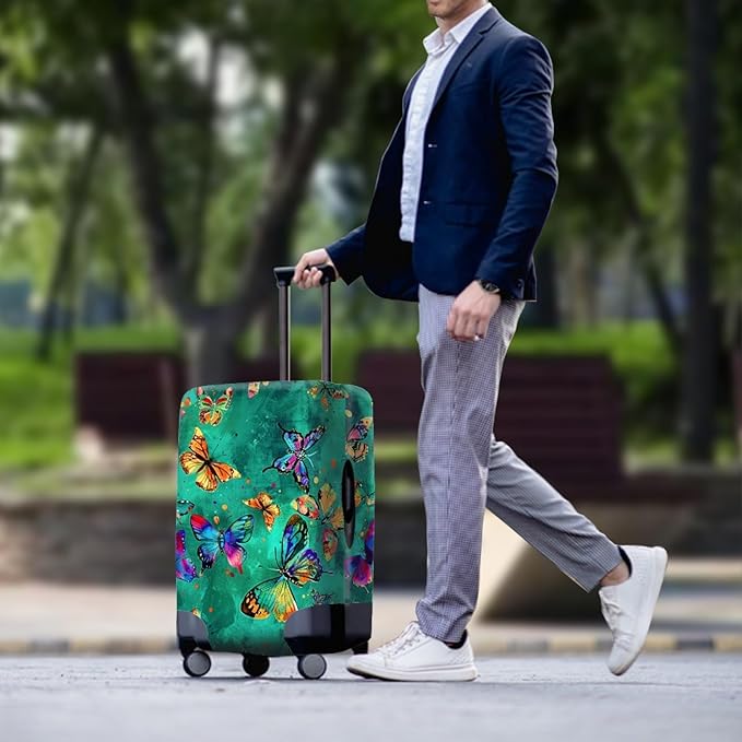 Butterflies Print Baggage Covers for 26-29 Inch Anti Scratch Luggage Protector for Women Girls Boys Non Slip Spandex Suitcase Cover Colorful Luggage Cover