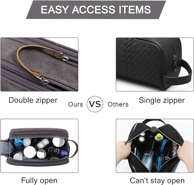 BAGSMART Toiletry Bag for Men, Canvas Travel Toiletry Organizer Dopp Kit Water-resistant Shaving Bag for Toiletries Accessories,Grey-Medium