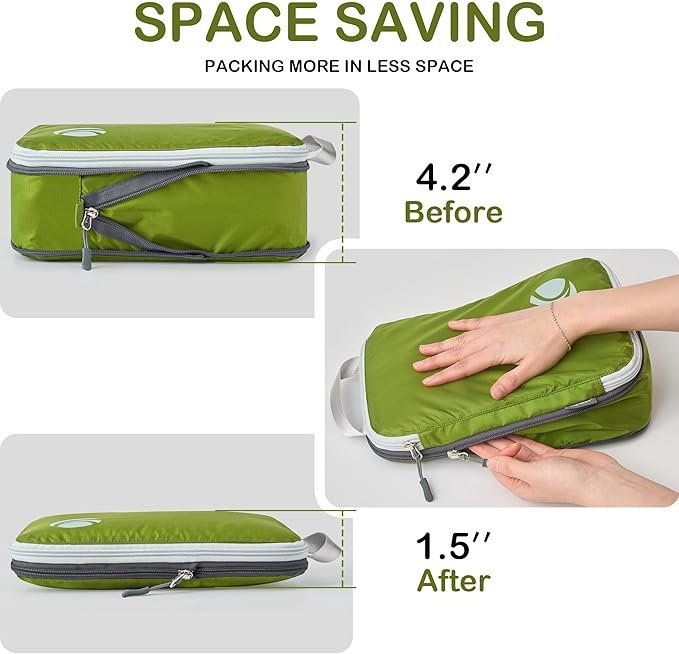 Cipway Compression Packing Cubes, Ultralight Luggage Organizer Bags with Laundry Bags and Clear Toiletries Bag, Travel Essentials for Carry on Suitcase (6 Piece,Green)