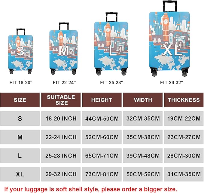 WUJIAONIAO Travel Luggage Cover Baggage Suitcase Cover Protector Skins 18-32 Inch (Eiffel Tower, XL (for 29-32 inch luggage))