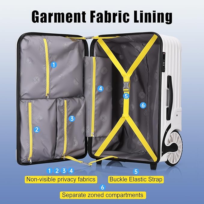 Extra Large Wheels 80L Luggage Hard Shell Suitcase Top Opening Hardside Travel Checked Luggage with TSA Lock (White, 25-Inch)