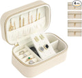 Travel Jewelry Case Bulk Of 4 For Women Weekend Trips, Gold Zip PU Leather Compact Jewelry Organizer For Earring Bracelets Beige Travel Jewelry Box Set Perfect For Small Bridesmaid Jewelry Box Gift