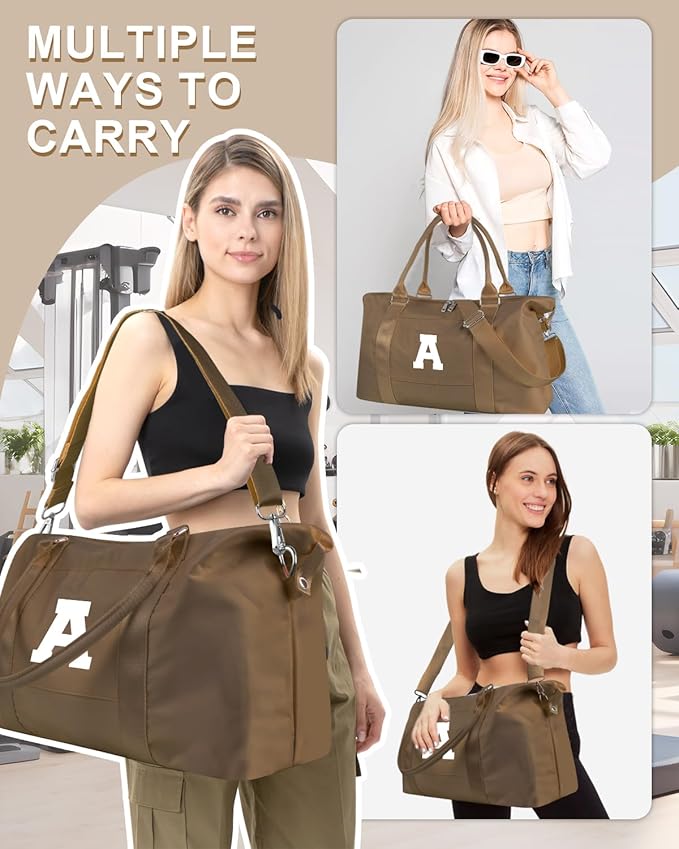 Birthday Graduation Gifts for Daughter,Initial Travel Duffel Bag Sports Gym Bag for Girls Teen Kids Birthday Gifts,Personalized Weekender Bag Carry On Tote Bags Cute Overnight Bag for Women(Brown, A)