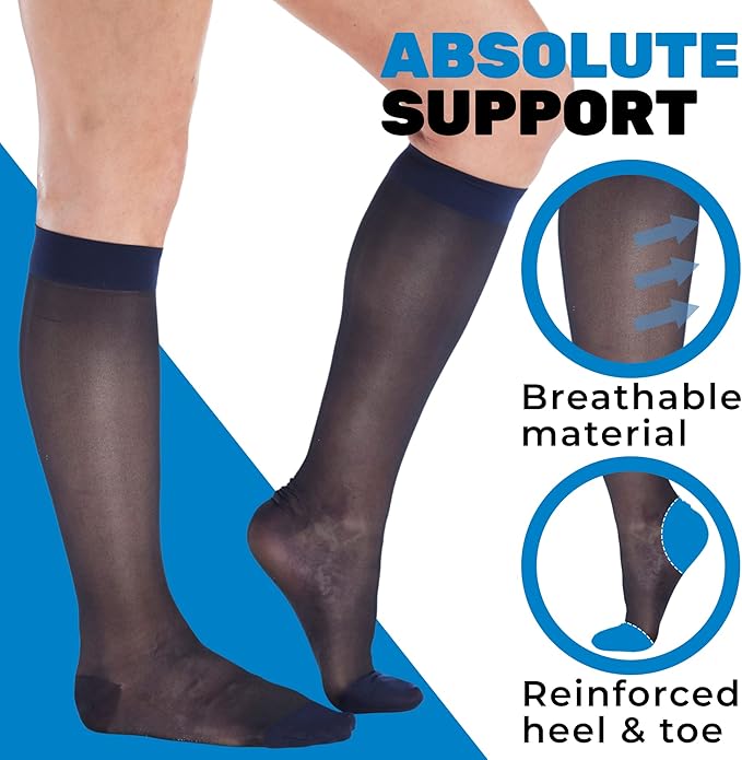 (3 Pairs - Closed Toe) Made in USA - Sheer Compression Stockings for Women 15-20mmHg - Womens Compression Socks for Circulation during Travel, Airplane, Sport, Athletic - Navy, X-Large - A101NV4-3