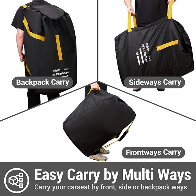 Car Seat Travel Bag Backpack for Air Travel - Karfast Universal Infant Carseat Gate Check Bag Cover for Airplane, Foldable with Pouch, Yellow