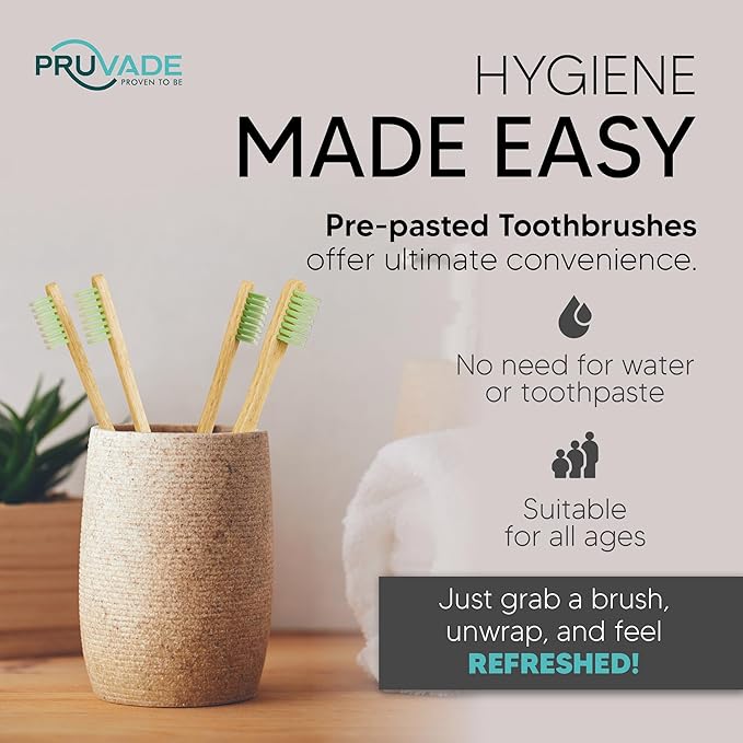 144 Pack Disposable Bamboo Toothbrushes with Toothpaste Built in - Prepasted Toothbrushes Individually Wrapped - Single Use Waterless Tooth Brush with Soft Bristles for Work, Camping, Travel