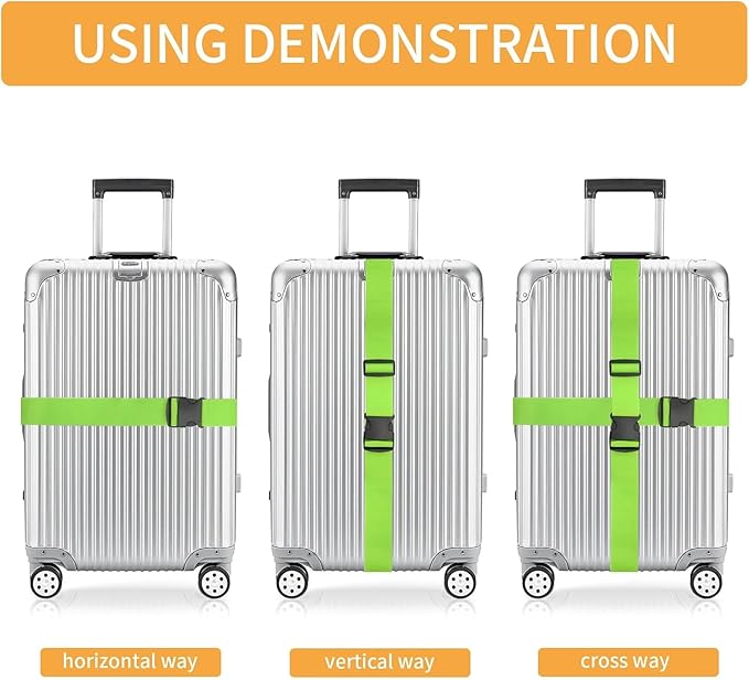 BILIONE 8 Pcs Luggage Straps, 79" Long Belts Keep Suitcase Secure While Traveling, TSA Approved Add a Bag Premium Accessory for Travel Bag Closure (4Pcs Black + 4Pcs Blue)