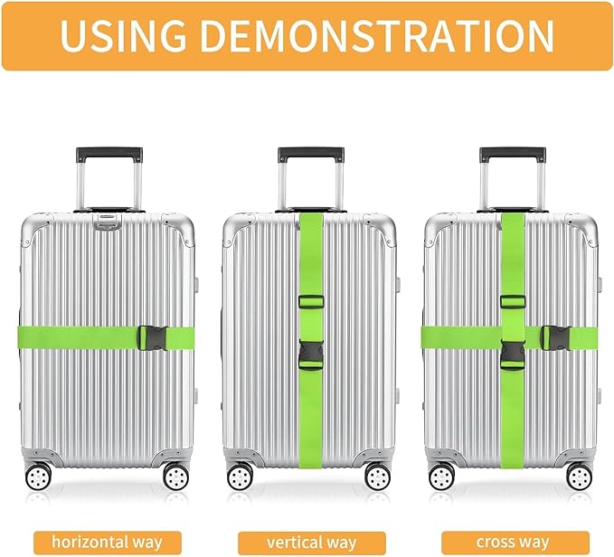 BILIONE 4 Pack Luggage Straps 79" Long Belts Keep Suitcase Secure While Traveling, TSA Approved Add a Bag Premium Accessory for Travel Bag Closure (4 Pcs Rainbow)
