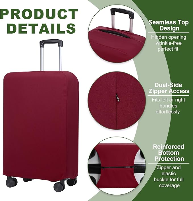 PATIKIL Luggage Cover, Suitcases Covers Elastic Carry on Cover Protector Washable Scratch-Resistant Fits 22-23 Inch Luggage for Travel Business Trips, Wine Red