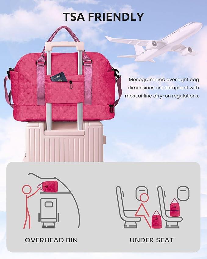 Gifts for Teen Girls 16-18, Birthday Gift-Initial Travel Bag with Shoe Compartment, Personalized Weekender Bag, Monogram Overnight Bag for Women, Letter Travel Bag with Makeup Bag (Letter N)