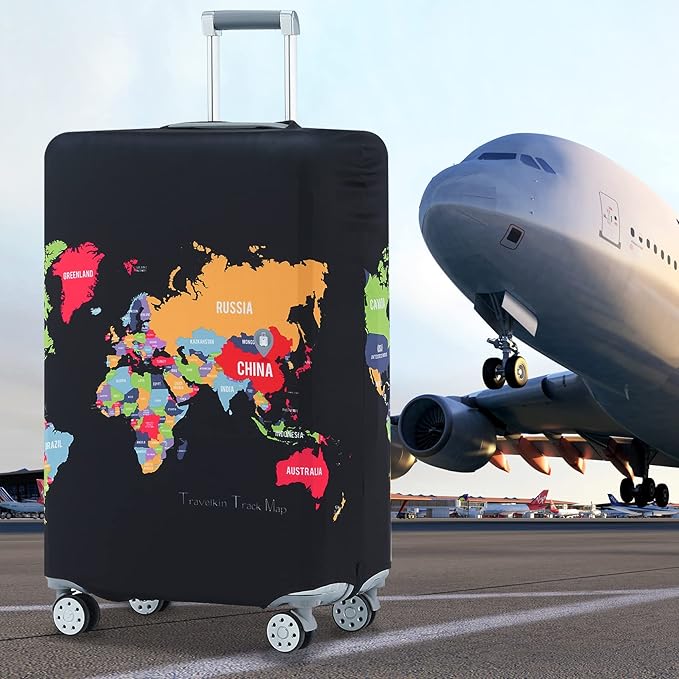 Travelkin Luggage Covers For Suitcase Tsa Approved,Suitcase Cover Protector Fit 18-32 Inch Luggage (Map, S)