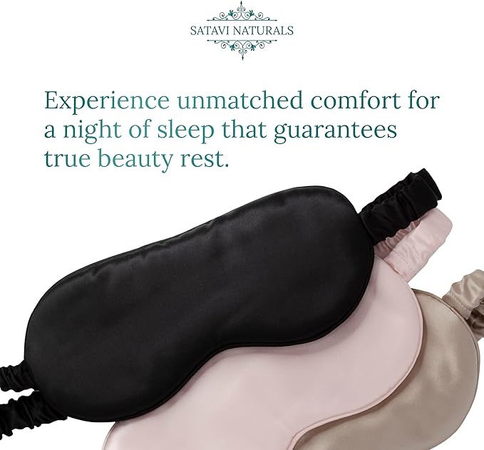 Mulberry Soft Silk Eye Mask for Sleeping with Ear Plugs & Luxury Bag - Cooling Night Eye Covers Sleep Face Mask for Women - Blindfold Travel Eye Mask Blocking Out Light - Black