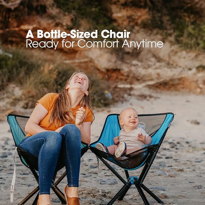 CLIQ Portable Chair Version 1.0 - Collapses to Size of Water Bottle - Lightweight Folding Chair for Camping - Outdoor Chair Supports 300 Lbs - Camp Chair Outdoor Adventures - Black