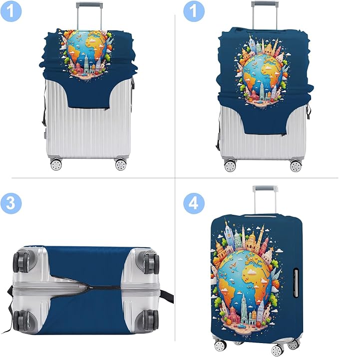 Luggage Cover Washable Suitcase Protector Anti-Scratch,Stretchable Fit for 20-34Inch Luggage Durable Travel Bag Cover with Zipper Closure (Earth, M(fits 24-26Inch suitcase))