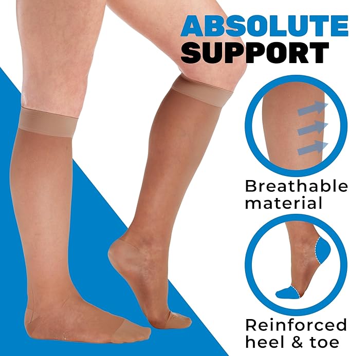 (3 Pairs - Closed Toe) Made in USA - Sheer Compression Stockings for Women 15-20mmHg - Womens Compression Socks for Circulation during Travel, Airplane, Sport, Athletic - Beige, X-Large - A101BE4-3