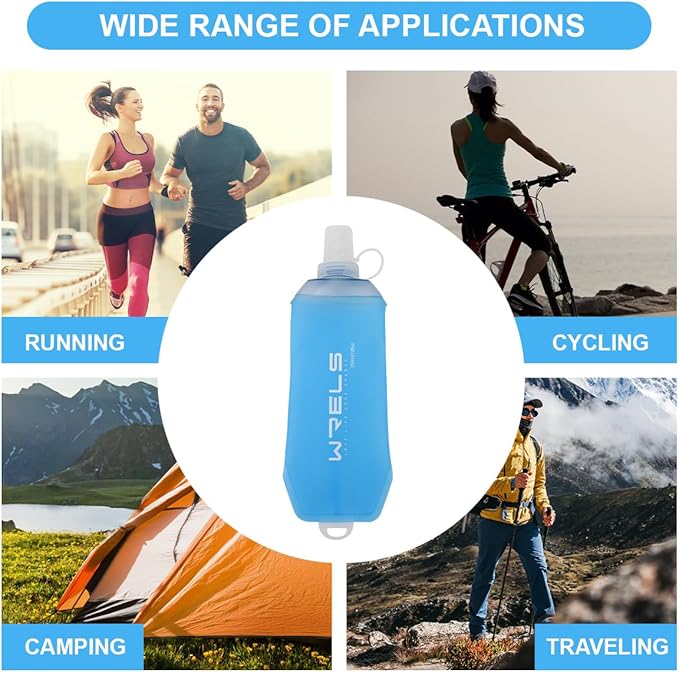 200ml/350ml/500ml Collapsible Soft Flask,BPA Free Folding Soft Water Bottle with Hanging Ring,Lightweight TPU Hydration Flask for Running Marathon Cycling Hiking(200ml-2 Packs)