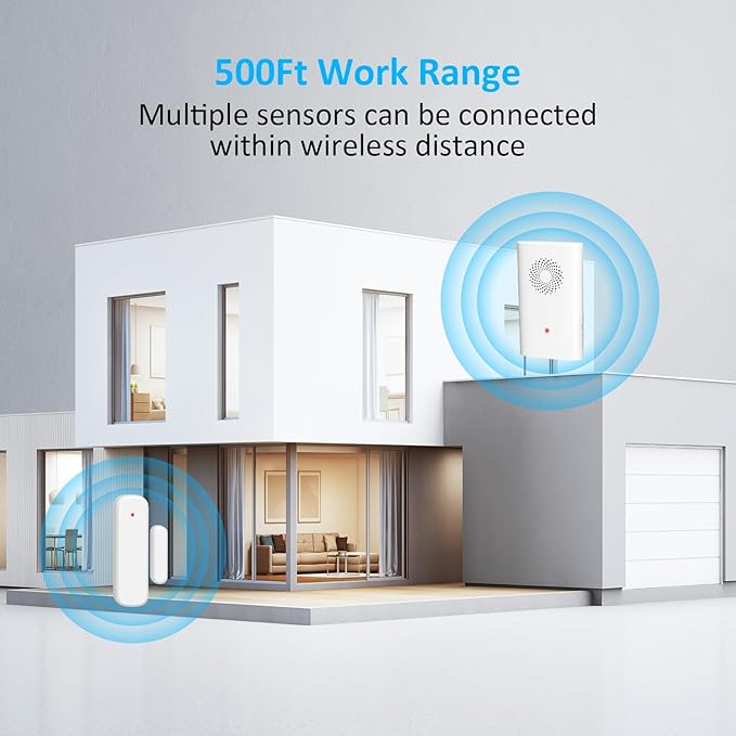 Wireless Door Chime, Door Open Sensor Alarm When Entry Business/Office/Store (500ft Range 51 Ringer Adjustable Volume) Home Alert Bell for Kid/Toddler Safety,2 Receiver +5 Sensor