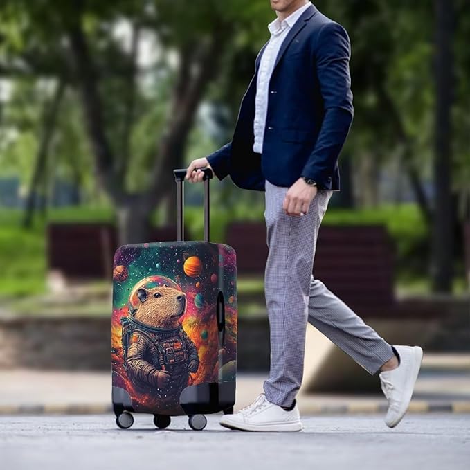 Cute Capybara Suitcase Cover Fit 26-29 Inch Anti-Scratch Washable Spandex Travel Luggage Covers for Suitcase Solar System Planet Travel Essential Baggage Case Protector