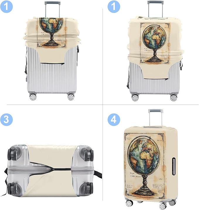 Luggage Cover Washable Suitcase Protector Anti-scratch Suitcase cover Fits 20-34 Inch Luggage (Globe, L(28-30inch suitcase))