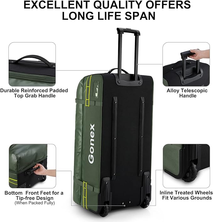 Gonex Rolling Duffle Bag with Wheels, 100L Water Repellent Large Wheeled Travel Duffel Luggage with Rollers 33 inch, Olive Green