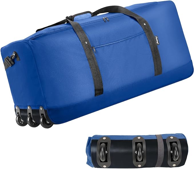 Finnhomy 120L Foldable Rolling Duffel Bag with 3 Wheels, Light Weight Travel Duffel bag with Large Loading Capacity, 32 inch Rolling Duffel bag with Shoulder Strap for Travel Camping Sports