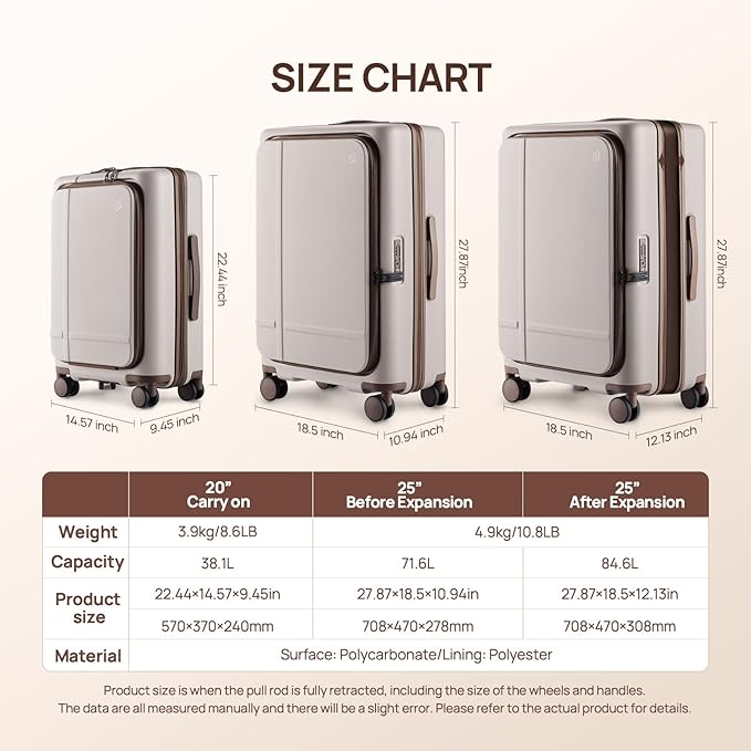 NINETYGO Carry On Luggage 22x14x9 Airline Approved, 20 Inch Suitcase with Front Compartment & Cup Holder, Coffee-Infused PC Hard Shell, Eco-Friendly, TSA Lock, 360° Spinner Wheels (Oats White)