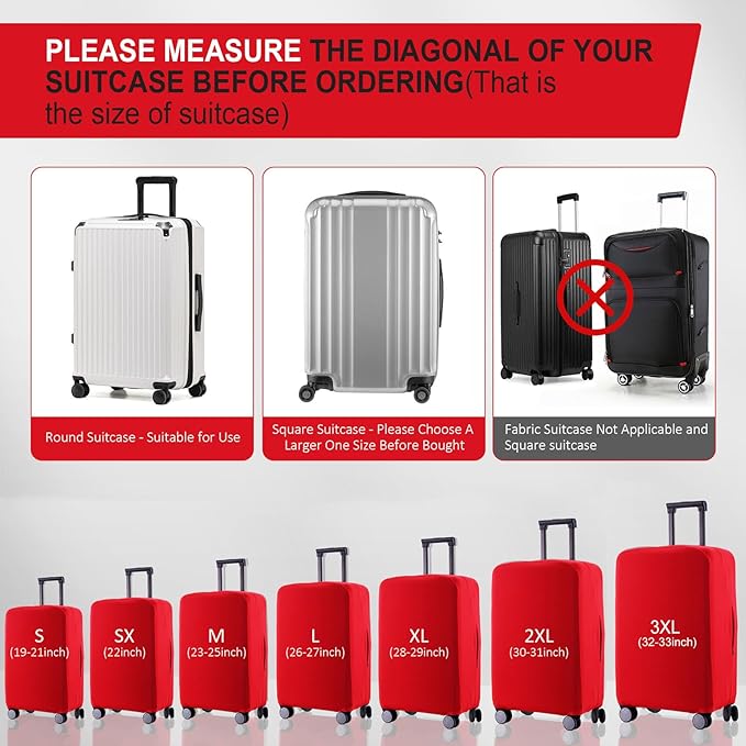 Travel Luggage Cover Suitcase Protector Scratch-Resistant Fit 19-31 Inch Suitcase, Not Included Suitcase (Red, S(19-21 inch))