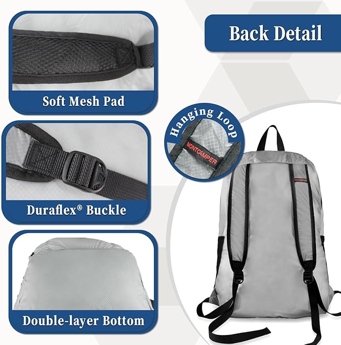 Hiking Daypack - Lightweight & Water-Resistant Portable Backpack for Travel, Camping, Outdoor Adventures(16L, grey)